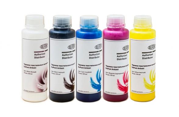 Комплект текстильных чернил DuPont Artistri, 500 мл (4 цвета) + White 500 мл изображение